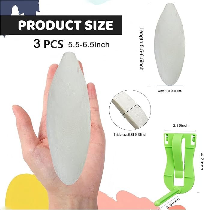 5.5"-7.1" inches Large Cuttlebone for Birds - 100% Natural Cuttlefish Bone Bulk Chew Toy Bird Bites Calcium Stone for Canaries Tortoises,Snails,Reptiles,Parrots,Cockatiel -3pcs