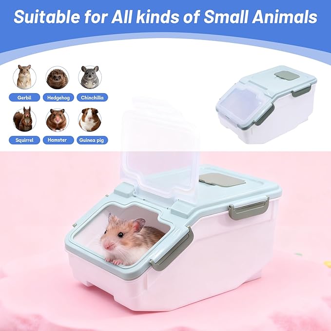 Large Chinchilla Sand Bath Container Kit with Sand Cup & Shovel | Plastic Dust Bath House for Hamster, Hedgehog, Guinea Pig, Squirrel & Small Animals | Pet Room (Green)