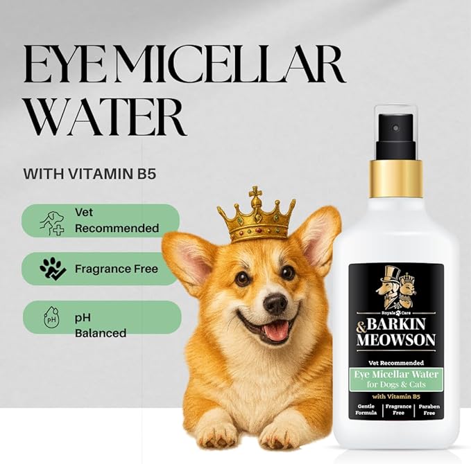 Barkin & Meowson Eye Micellar Water for Dogs & Cats 150ml / 5.07 fl.oz - Vitamin B5, Fragrance-Free Cleansing Formula