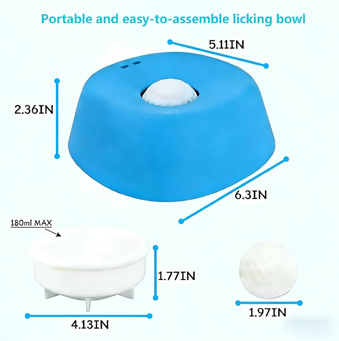 Dog Lick Bowl with Rolling Ball, Slow Feeder Dog Licking Bowl for Liquid Treats Bone Broth Yogurt, Anti-Slip Interactive Lick Toy, Post-op Nutrition & Anxiety Relief for Small Medium Large Breeds