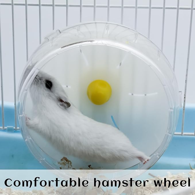 WishLotus Hamster Running Wheel, Silent Jogging Exercise Toy Hamsters Cage Accessory for Drawf Hamster Golden Silk Shih Tzu Bear (Clear)
