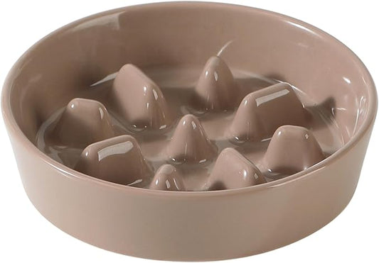 Havniva Ceramic 1.2 Cup Dog Bowl Slow Feeder, 7.3 inch Slow Pet Food Dish for Medium and Small Dog, Stop Bloat, Stop Bloat, Preventing Choking(Single Bowl, Brown Coffee)