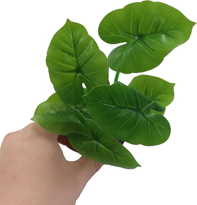 Aquarium Plants Fish Tank Decorations 6.69 Inch Artificial Plastic Plants with Weighted Base, Soft Silk Leaves Realistic Design for Betta Fish Reptile Tank Habitat Decor (Green Type-A)