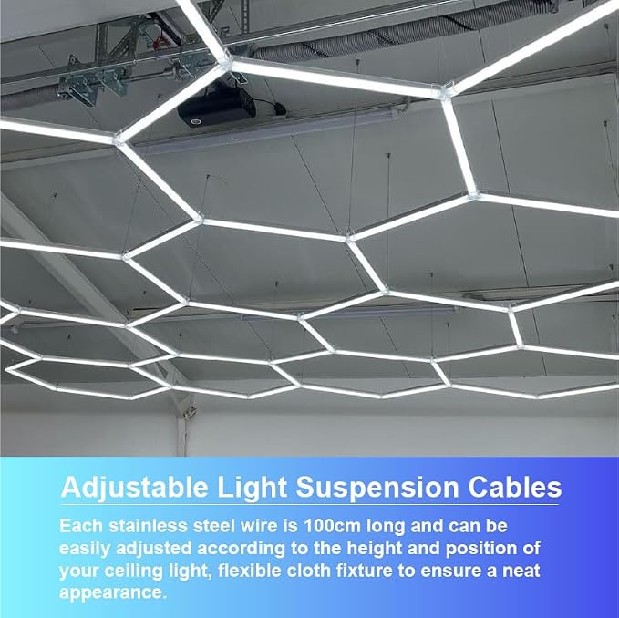 HAMRVL 20-Pack Hexagon Garage Lights Lighting Suspension Cables Kit - 3.28ft/1M Hexagon LED Lights Adjustable Steel Hanging Chain, Light Suspension Kit for Hexagon Lights Aquarium Lights, Load 6.6 lb