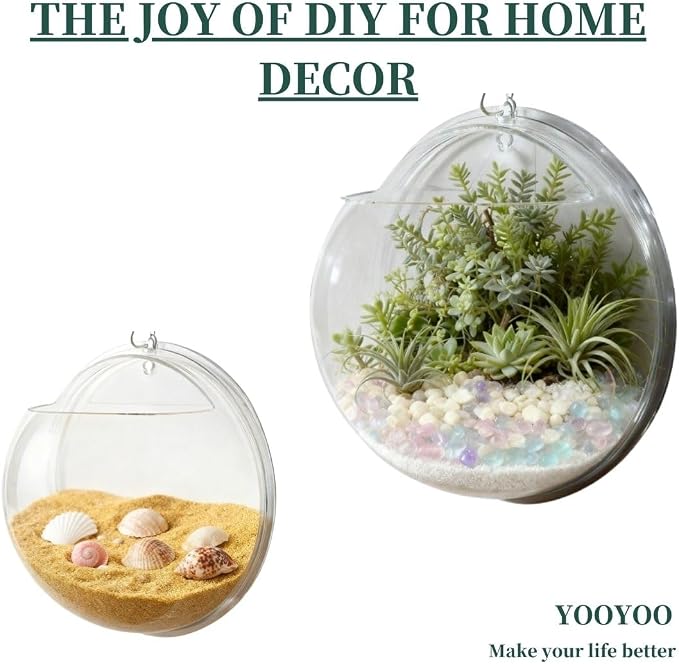 Creative Acrylic Hanging Wall Mounted Fish Tank, Hanging Bowl for Water Plants, Wall Fish Bubble Tank, Hydroponic Air Plant Flower Pot, Mini Aquarium Planter, Home Decor (2, 1 Gallon / 11.5 '')
