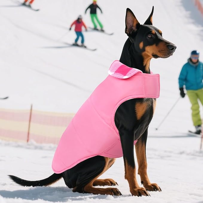 ASENKU Dog Winter Coat, Fleece Doggie Jacket Plaid Reversible Vest Waterproof Windproof Cold Weather Clothes for Small Medium Large Dogs (L, Pink)