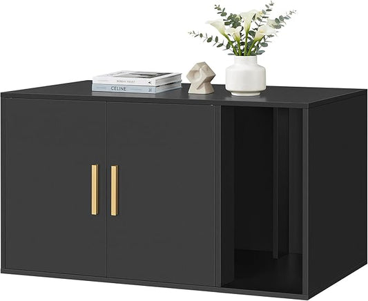Feandrea Cat Litter Box Enclosure, Modern Hidden Litter Box Furniture, Front Entry, Double Doors, Indoor Pet House, Living Room Side End Table, 31.5 x 19.7 x 17.7 Inches, Ink Black UPCL020BC01S