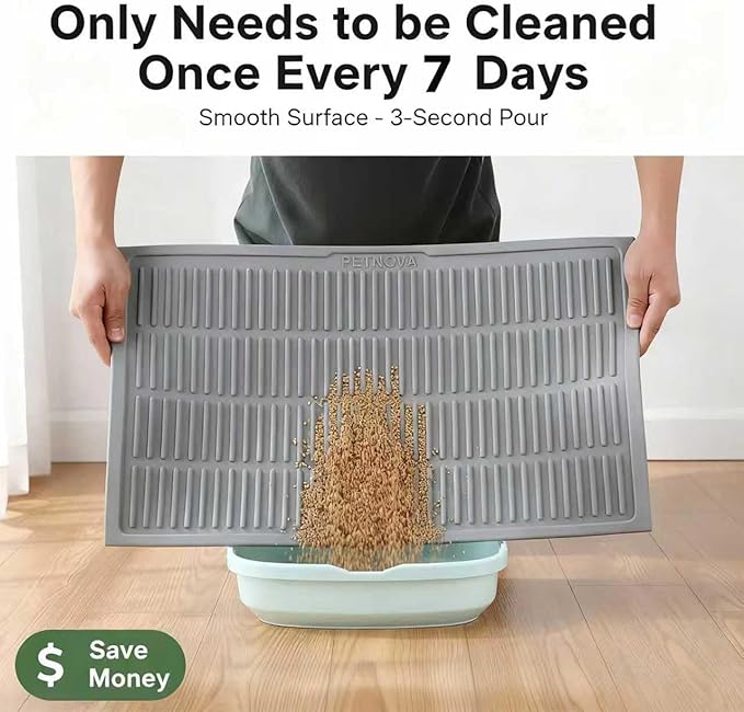 Silicone Cat Litter Mat with Deep Grooves - Waterproof & Easy-Rinse Design Traps Litter to Keep Floors Clean and Save You Cleaning Time
