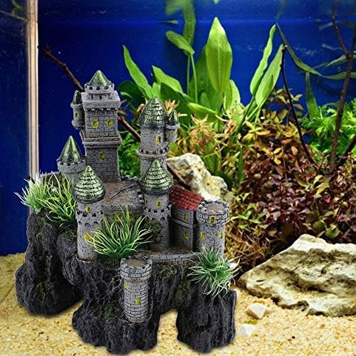 Aquarium Castle Decoration, Majestic Resin Fish Hideaway Ornament for Fish Tank Gray Large 7.09 x 3.94 x 7.48 in 1 Piece