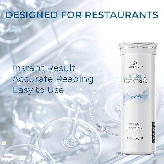 Restaurant Chlorine Test Strips 10-250 ppm, 1 Second Result, 150 Count | Instant 10-250 ppm chlorine solution strength checks for restaurants, food trucks and commercial kitchens; value pack