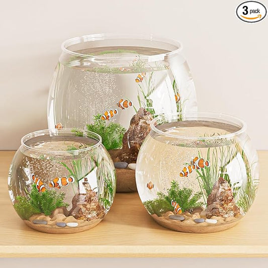 3pcs Plastic DIY Fish Bowls - 640oz/135oz Round Clear Fish Tanks 5 Gallon Aquarium, Hydroponic Planter, and Multi-Use Container for Flower Vase, Carnival Prizes, Party Centerpieces, and Home Decor