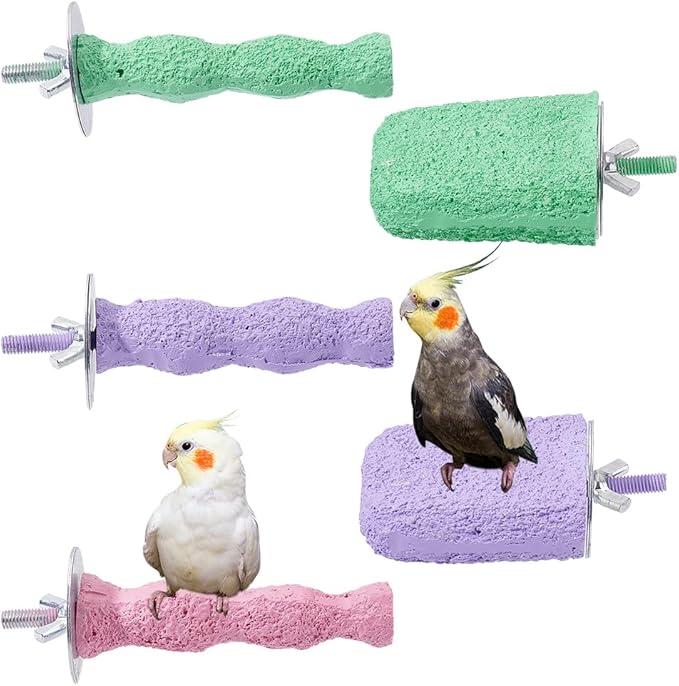 5PCS Bird Beak Stone Cage Accessories for Parakeets Bird Parrot Cage Perch, Stand Platform Foot Claws Trimmer Chewing Toys for Budgies Parakeets Cockatiels Conures