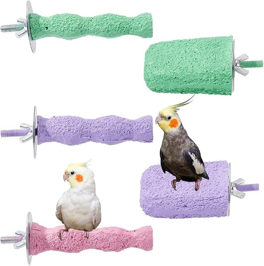 5PCS Bird Beak Stone Cage Accessories for Parakeets Bird Parrot Cage Perch, Stand Platform Foot Claws Trimmer Chewing Toys for Budgies Parakeets Cockatiels Conures