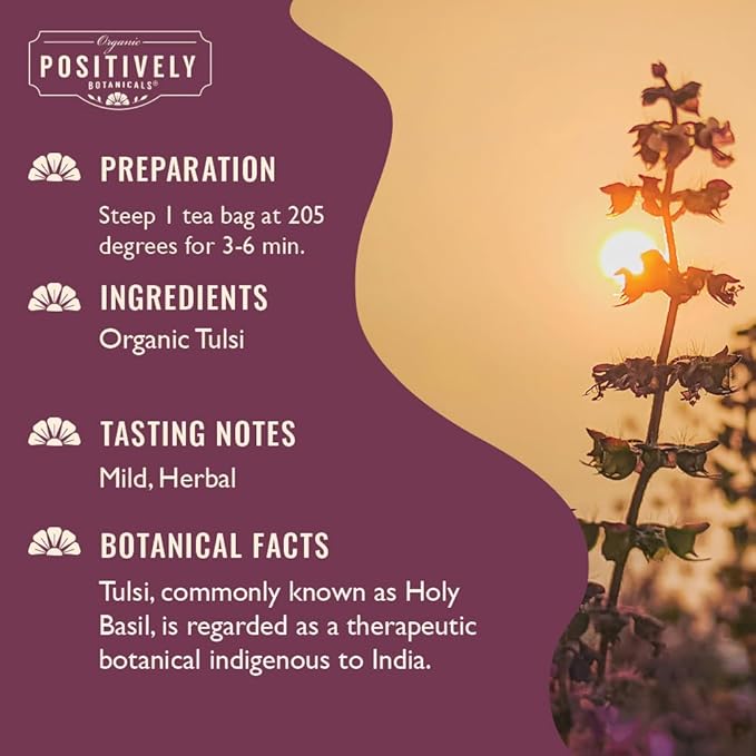 Organic Positively Botanicals Company, Tulsi Leaf Herbal Tea Bags, 100 Count, Eco-Friendly Tea Bags, Non-GMO