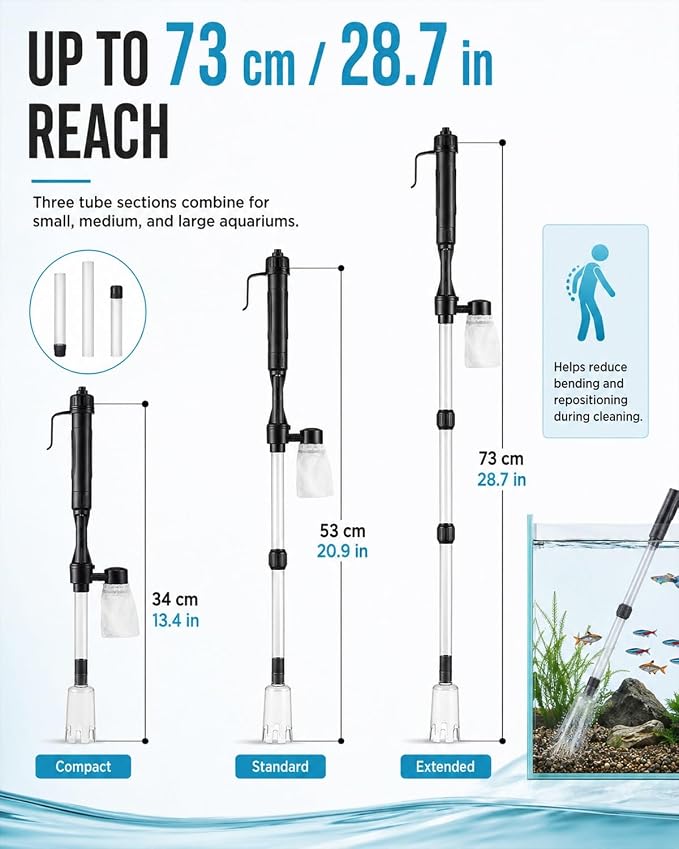Electric Aquarium Gravel Cleaner Fish Tank Cleaning Vacuum Siphon Tool Kit | Automatic Removable Water Changer Circulation Battery-Operated Adjustable Length Sand Algae Filter for All Aquariums(2PCS)