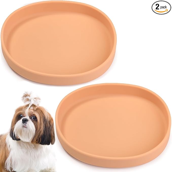 BNOSDM Silicone Dog Food Plate Shallow Dogs Bowl Flat Cat Dish 2 Pack Small Puppy Plates for Small Dog and Cats Whisker Fatigue Pet Feeding Bowls for Dry and Wet Food