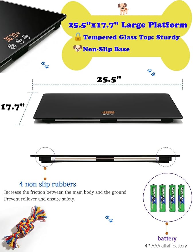 ONE-MI Dog Scales for Large Breed - Heavy Duty 220 Pounds Large Pet Digital Veterinarian Scale, Precision ±0.02lb, Tempered Glass Platform for Animals Packages Luggage, L(25.5inches), Black