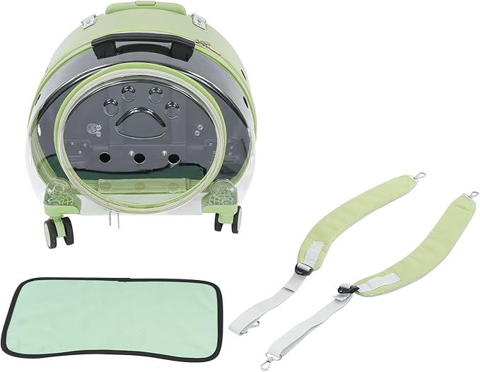 Cat Carrier with Wheels, Breathable Cat Rolling Carrier with Telescopic Handle, Bubble Cat Backpack Carrier, Pet Travel Bag for Small Dogs Pets, up to 19lbs, 15.7" x 10.6" x 17.7" (Green)