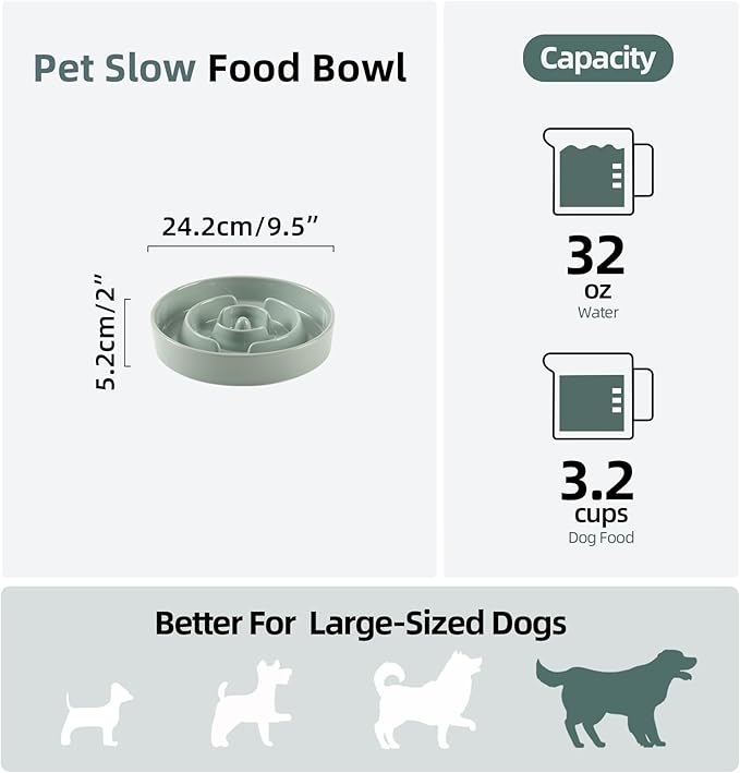 Havniva Ceramic 3.2 Cup Slow Feeder Dog Bowl for Large Dog, 9.5inch Puzzle Food Dish, Anti-Gulping, Stop Bloat, Preventing Choking (Single Bowl-Light Green)