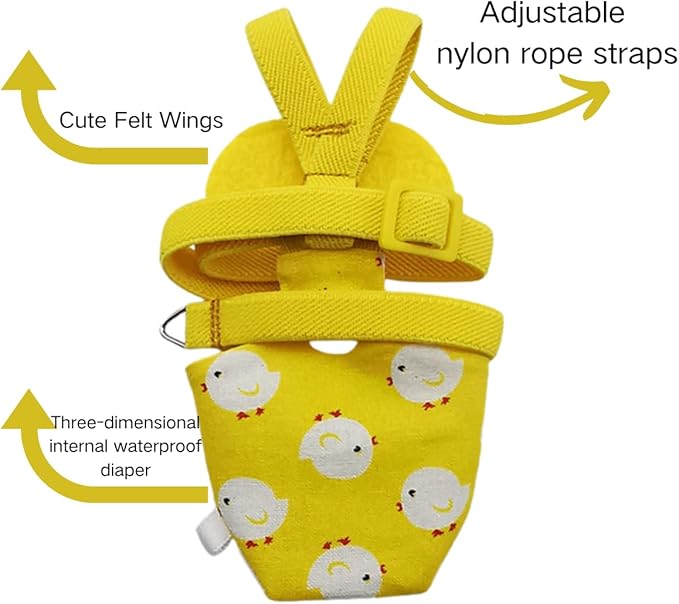 Adjustable Bird Diaper Harness Flight Suit Clothes with 80 Inch Flying Leash Rope for Parrots Conure Cockatiel (Yellow,XL)