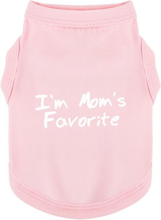 Cozy Sleeveless Canine Wear Dog Clothes, Soft, Lightweight, and Breathable Cotton Dog Shirt with I'm Mom's Favorite Print.Vest Tank Top Ideal for Small, Medium, and Large Breeds Light Pink M