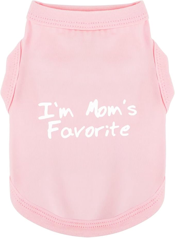 Cozy Sleeveless Canine Wear Dog Clothes, Soft, Lightweight, and Breathable Cotton Dog Shirt with I'm Mom's Favorite Print.Vest Tank Top Ideal for Small, Medium, and Large Breeds Light Pink XS