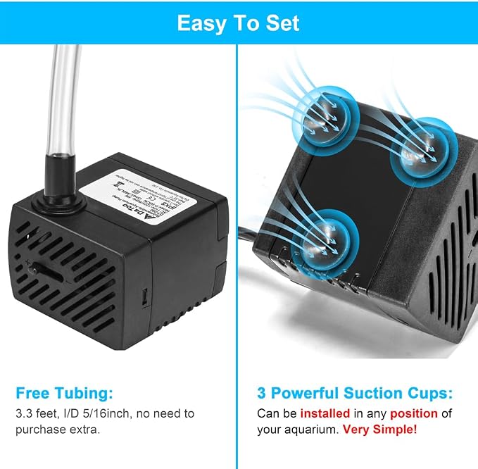 DaToo 95GPH 5W Small Submersible Water Pump Mini Fountain Pump Ultra Quiet For Aquarium Fish Tank Pond Statuary Hydroponics