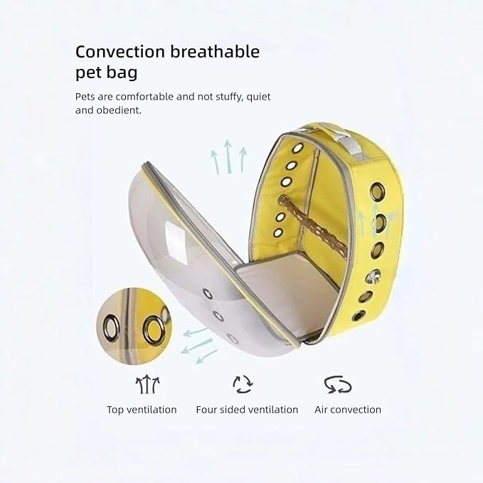 Bird Backpack, Lightweight and Breathable Outdoor Travel Backpack with 12 Breathable Holes, Wooden Pole, Adjustable Shoulder Strap for Birds and Pets (Yellow)