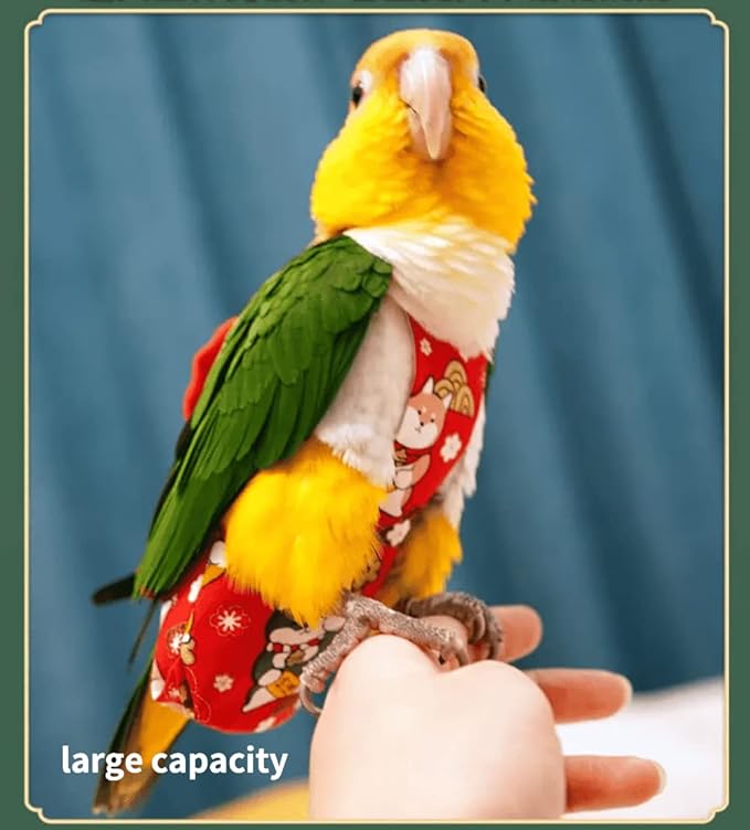 Bird Flight Suits Diapers, Parrot Flight Suits Diapers for Monk Parakeets, Cockatiels Flight Suits, Parrot Clothes, Bird Training Nappy Suit Liners Clothes (Small,Black)