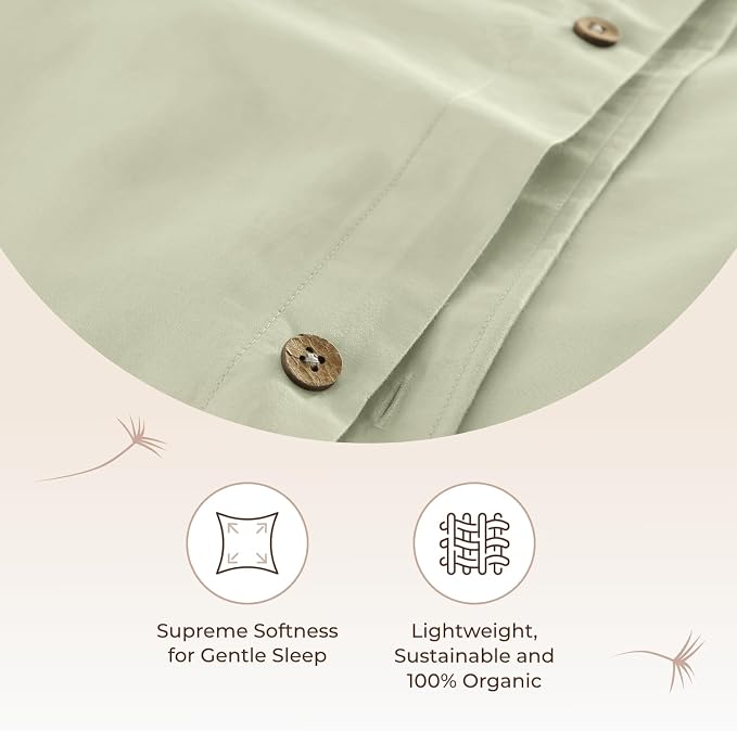 100% Organic Cotton Duvet Cover King Size - Naturally Soft Lightweight & Cooling Duvet Cover Set with Decorative Shams - Premium GOTS Certified 300 Thread Count Sateen Weave (Pastel Green, King)