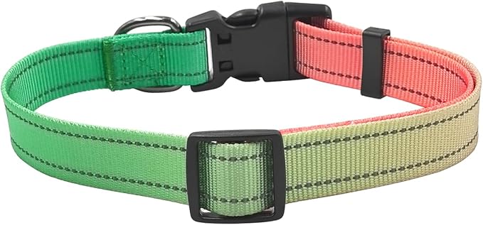 Dog Collar Leash Set, Gradient Color, with Safety Reflective Strips, 5 ft Matching Leash, Neoprene Padded Handle, Adjustable 4 Sizes for Small Medium Large Dogs.(M, Green Orange)