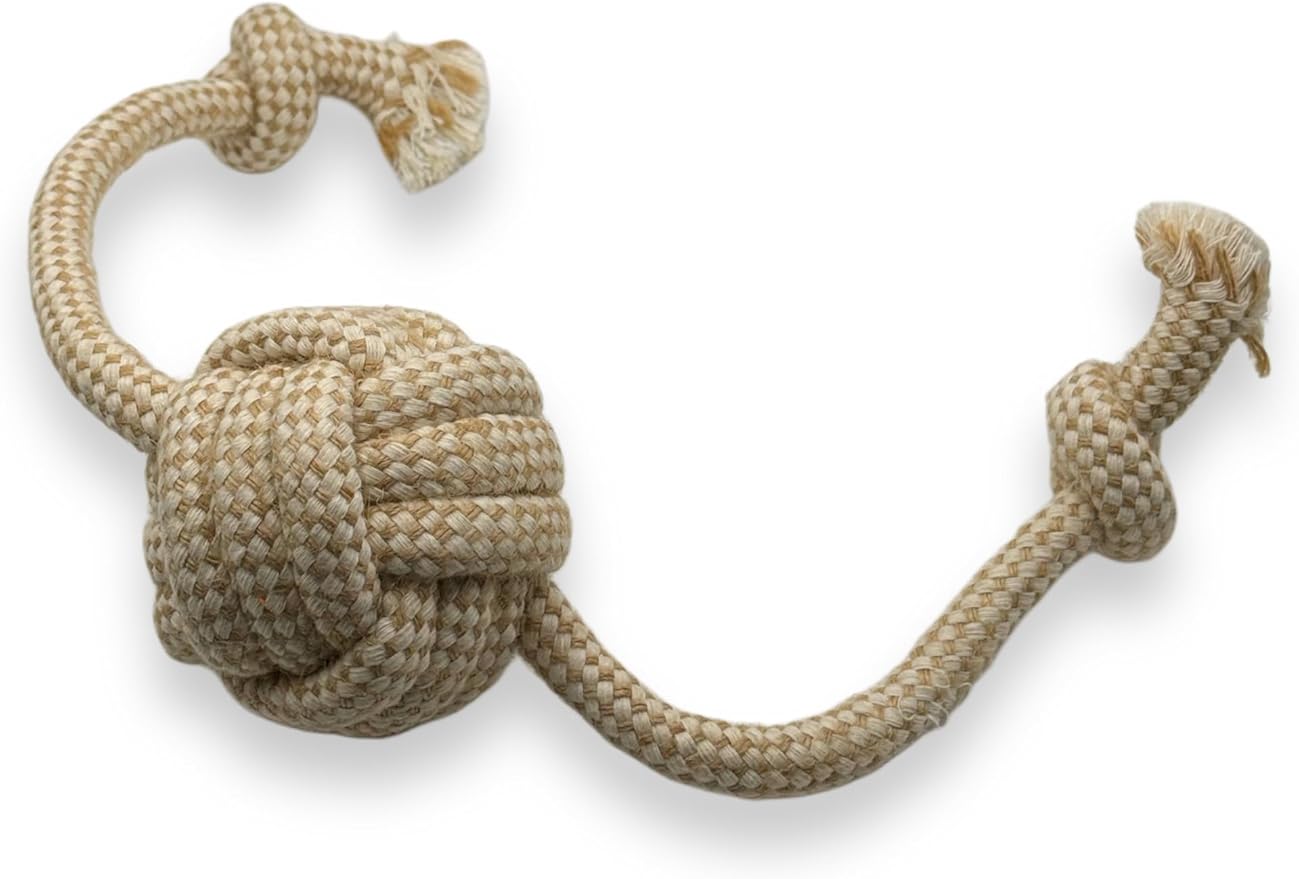 Natural Hemp Dog Rope Toy, Durable Chew and Tug Toy for Medium and Large Dogs, Biodegradable Dental Cleaning Pet Toy (Knots Ball)