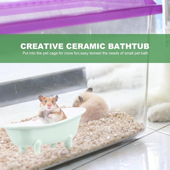 VICASKY Hamster Ceramic Bathtub Small Animal Bed Pet Sleeping Chinchilla Bath Hideout Toys Guinea Pig Food Bowl for Hamster Habitat House Light Green,6.14 X 3.14 X 2.75 Inch