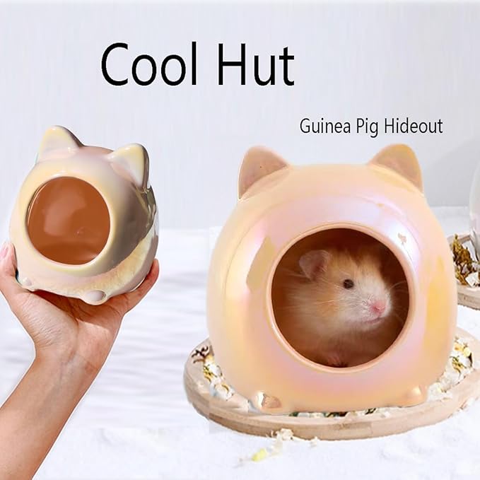 Ceramic Hamster House, Adorable Cartoon Shape - Washable Ceramic Guinea Pig Bedding, Guinea Pig Hideout Mini Hut Small Animal Hideout Cave Cage Accessories
