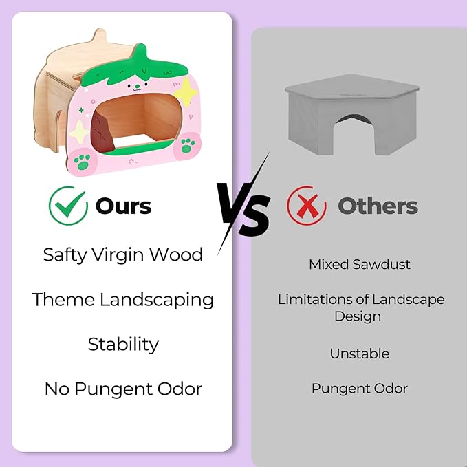 mini&moe Hamster Houses and Hideouts - Wooden Hamster Hideouts Multiple Entrances Small Animal Habitat Cage Accessories & Decor for Syrian Dwarf Gerbils Rat Mouse