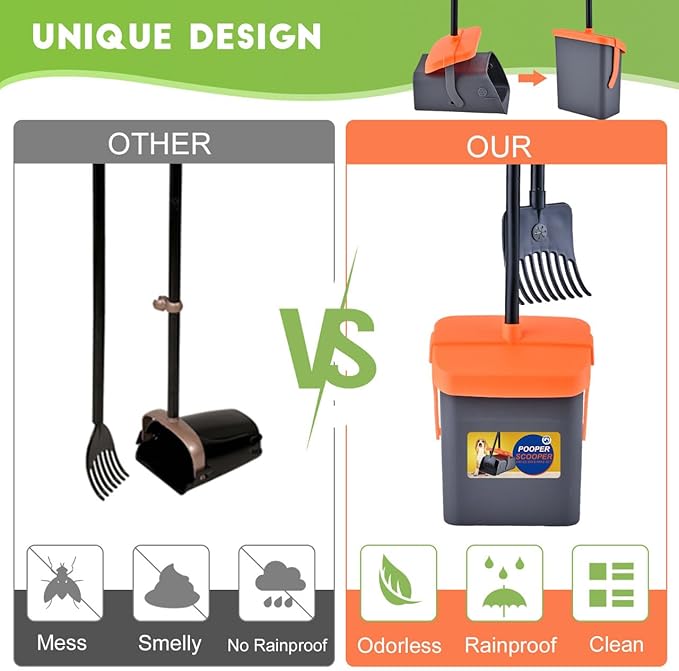 Dog Pooper Scooper for Large Dogs, 46" Long Handle Adjustable Pooper Scooper for Large Dogs，Dog Pooper Scooper with 55 Waste Bags，Large Capacity Swivel Bin & Rake