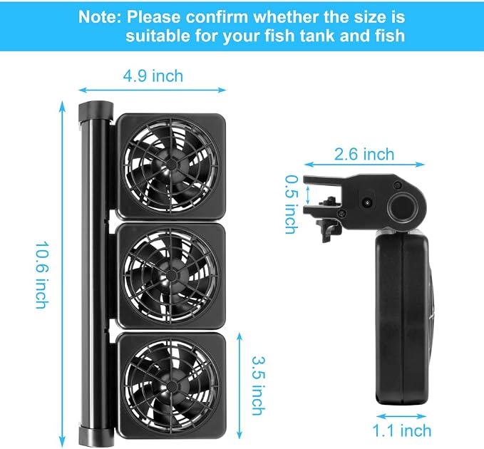 DaToo 3 Fans Aquarium Chiller Fish Tank Fan Aquarium Cooling Fan, 1 Yr Warranty