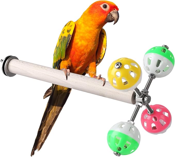Teniinet Stand Perch Toy with Rotating Balls for Birds, Parakeets, Budgies, Cockatiels, Parrots, Budgerigars, Conures, Parrotlets, Ringnecks, Lovebirds (1Pcs)