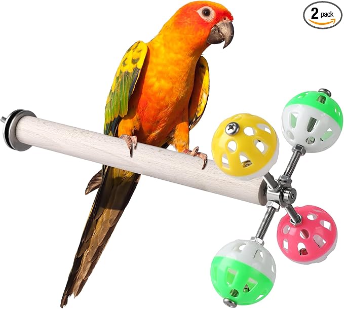Teniinet Stand Perch Toy with Rotating Balls for Birds, Parakeets, Budgies, Cockatiels, Parrots, Budgerigars, Conures, Parrotlets, Ringnecks, Lovebirds (2Pcs)