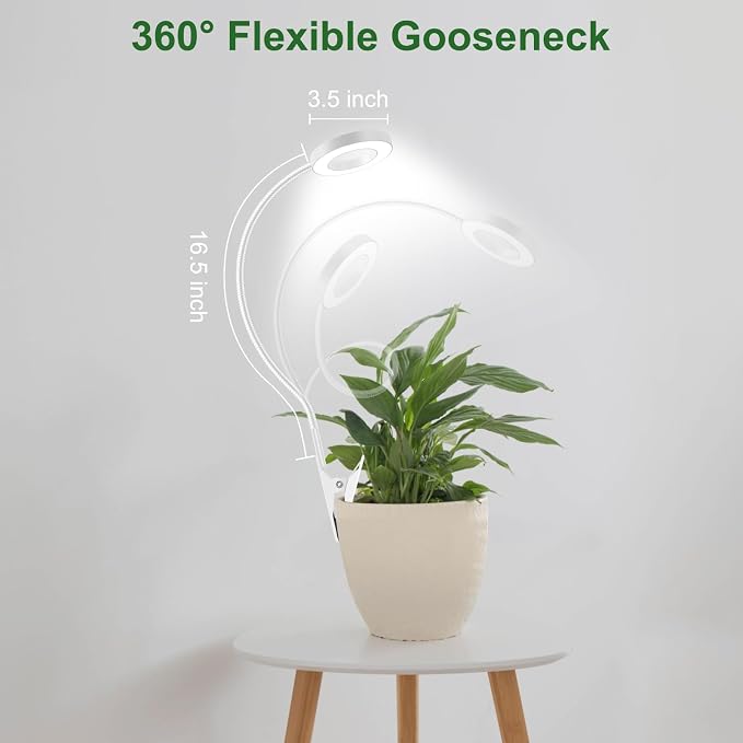 2 in 1 Grow Lights for Indoor Plants, 3 Colors Plant Lights Indoor | 48 LEDs Full Spectrum Plant Lights for Indoor Growing with 360° Gooseneck, 6/12/16H Timer, 5 Brightness, White 3 Pack
