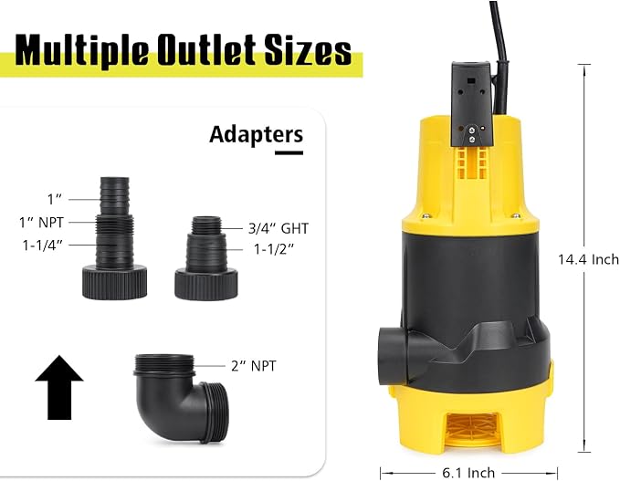 1.5 HP Submersible Sump Pump, 6500 GPH, Float Switch | High-flow pump moves up to 6500 GPH and includes an adjustable float switch and 16 ft cord for pools, pits and flooded areas.