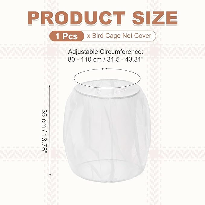 Bird Cage Seed Catcher, Bird Cage Net Cover Seeds Guard, Universal Birdcage Accessories, White, Circumference 31.5"-43.3", Height 13.8" for Parrot Cockatiel Enclosures