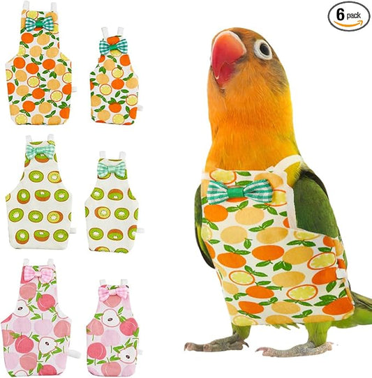 SUPERFINDINGS 6Pcs 6 Styles Bird Flight Suits Diapers Reusable Parrot Nappy with Washable Waterproof Cute Urine Wet Suit Costume for Parrots Cockatiel Pet Birds