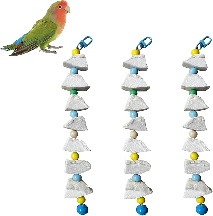 Cuttlebone for Birds, Parakeet with 3 Strings 7 Lava Stones, Essential Beak Maintenance Tools for Birds, Cockatiel Cage Accessories for Daily Enrichment Activities, Volcanic Stone Construction