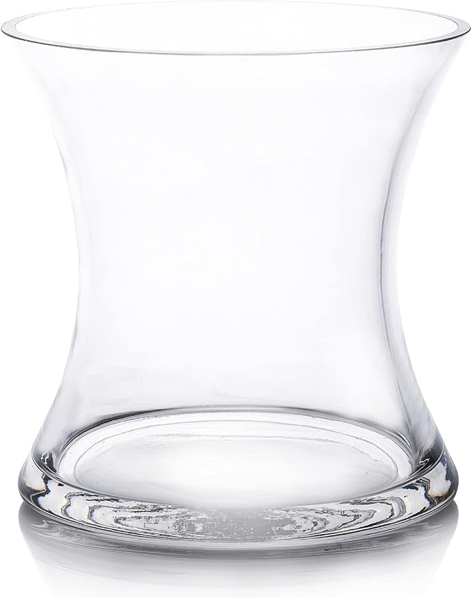 Unique Bouquet Vase, 7" W 7" H, Clear Short Hurricane Concave Flowers Glass Vase for Home Wedding Event Decor (1 Piece)