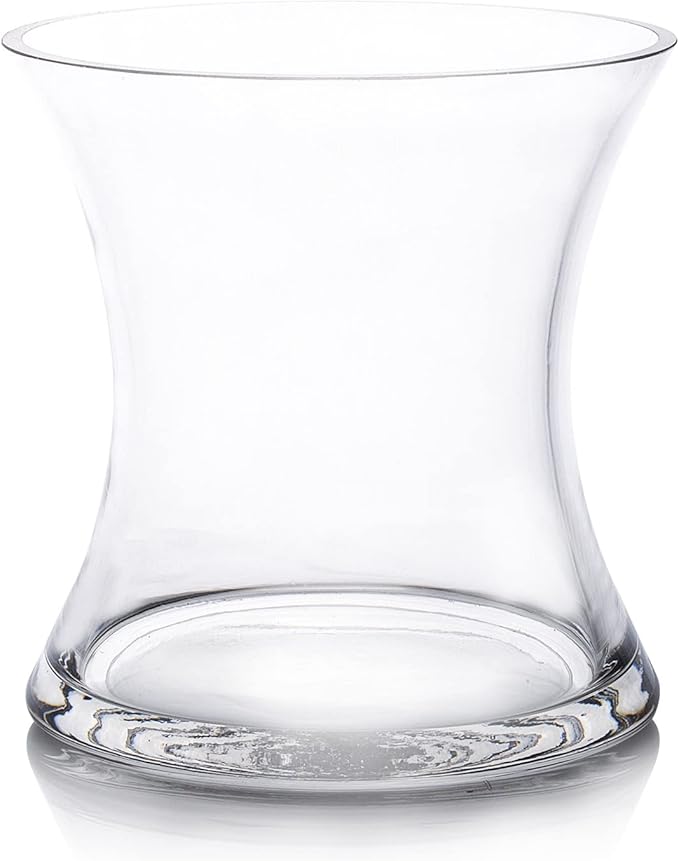 Unique Bouquet Vase, 5.5" W 6" H, Clear Short Hurricane Concaved Glass Flowers Vase for Home Wedding Event Decor (1 Piece)