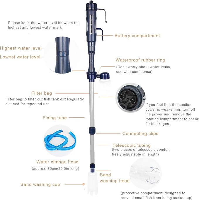 AYNEFY Aquarium Gravel Cleaner,Electric Fish Tank Water Change Fish Tank Sand Vacuum Cleaner Aquarium Siphon Vacuum Cleaner for Gravel Sand