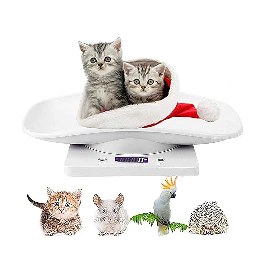 Newborn Kitten & Puppy Weight Scale, Multifunctional Digital Pet Scale, LCD Electronic Small Animal Food Scale, Weighing Max 33lbs, Tray Size 12" x 8", Not for Adult Cats/Dogs (White)