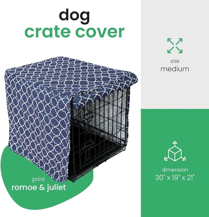 Molly Mutt Romeo & Juliet Dog Crate Cover, 100% Cotton Canvas Cover with 2 Roll-Up Panels, Ideal for Dog or Cat Crate, Durable, Washable, and Free of Harmful Chemicals, 30" x 19" x 21"