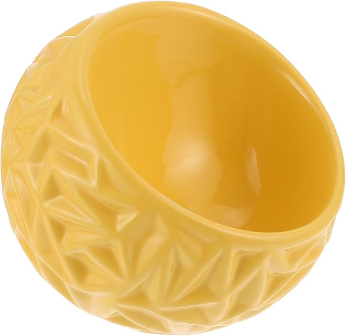 Milisten Ceramic Cat Bowl with Anti-tip Design, Yellow Geometric Kitten Feeding Dish, Sturdy Household Cat Feeder for Indoor Pets